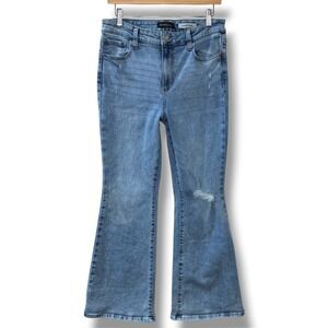 BCBGeneration High Rise Flare Distressed Jeans Medium Wash Blue Womens 11/30 Y2K